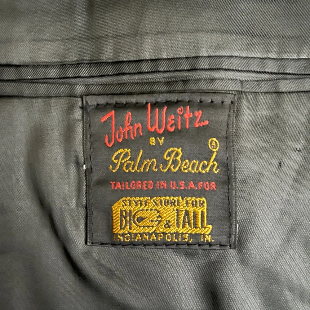 John Weitz Palm Beach Suit Mens 46L 41W Charcoal Gray Windowpane Big and Tall